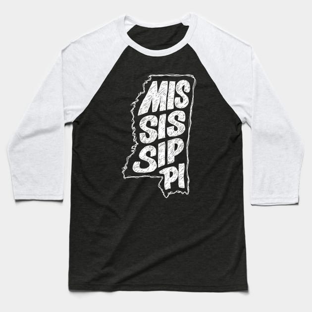 Mississippi (White Graphic) Baseball T-Shirt by thefunkysoul
